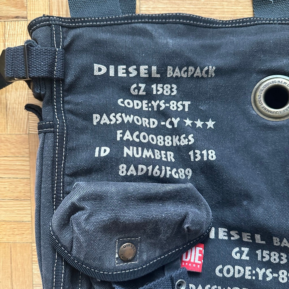 Vintage Diesel Archive Military style tote bag Cotton Canvas Small Black - Picture 3 of 9